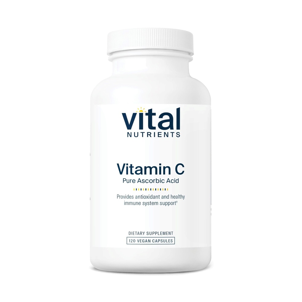 Vital Nutrientes Vitamina C 1000mg (100% Ácido Ascórbico Puro) Suplemento Vegan Antioxidante para Suporte Imune e Absorção de Ferro* .