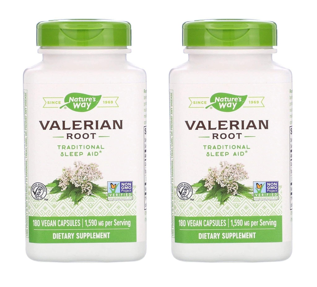 Maneira da natureza Raiz valeriana 1,590 Milligrams Ajuda tradicional ao sono como um suplemento dietético (180 Cápsulas Vegan) Embalagem de 2