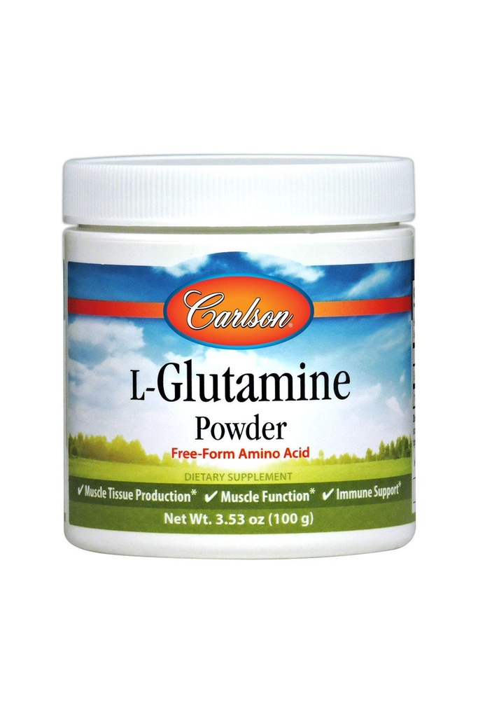 Carlson - Pó de L-Glutamina, Aminoácido de Forma Livre, 3 g, Produção e Função de Tecido Muscular, Suporte Imune, 3,53 oz (100 g)