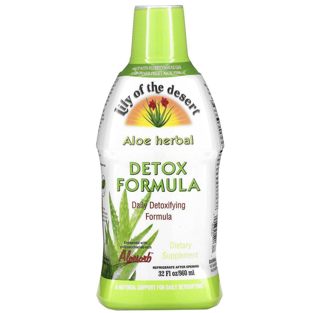Lily Of the Desert Aloe Vera Herbal Detox Formula - Aloe Vera Juice with Milk Thistle, Slippery Elm, Burdock Root, Dandelion Root, and Echinacea for Gut Health, Liver Support, and Wellness, 32 Oz