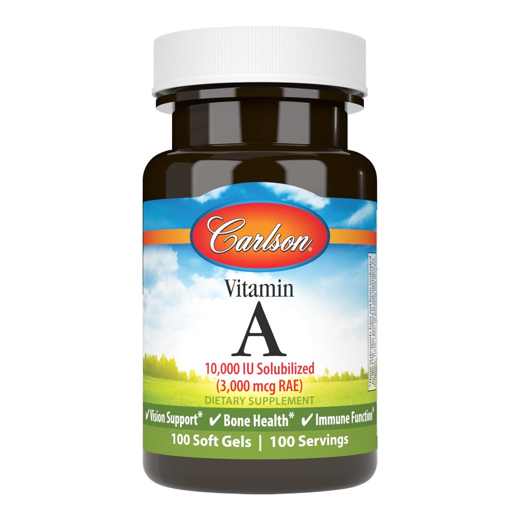 Carlson - Vitamina A Solubilizada, 10000 UI (3000 mcg RAE), Solúvel em Água, Saúde da Visão, 100 Softgels