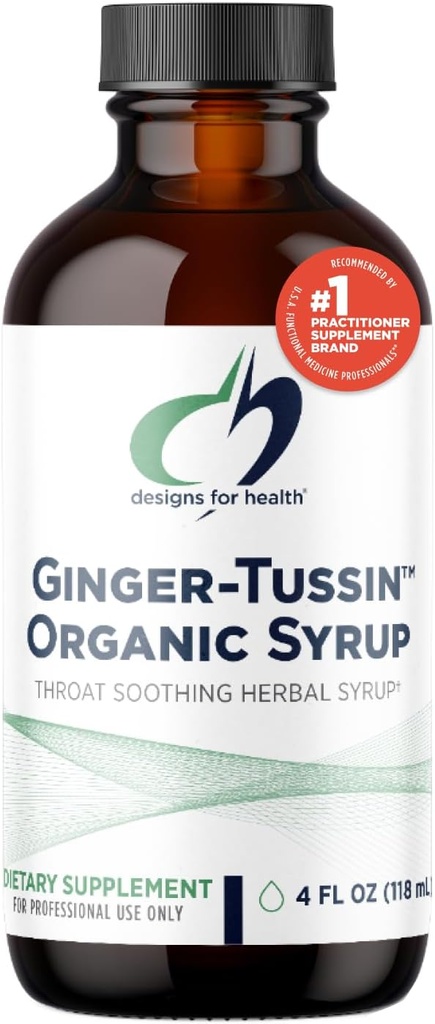 Projetos para a saúde Xarope de gengibre raiz com mel + casca de cereja selvagem - Ginger-Tussin Suplemento de suporte Imune líquido - Projetado para ajudar a acalmar a garganta (47 Servimentos / 4 Fl Oz)
