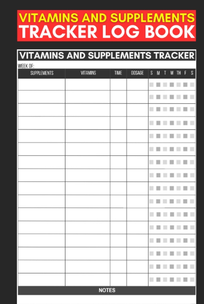 Vitaminas e Suplementos Tracker Livro de registro: Presente bonito livro de registro para enfermeiros, cuidadores e Guardiães para rastrear suplementos & ingestão de vitaminas