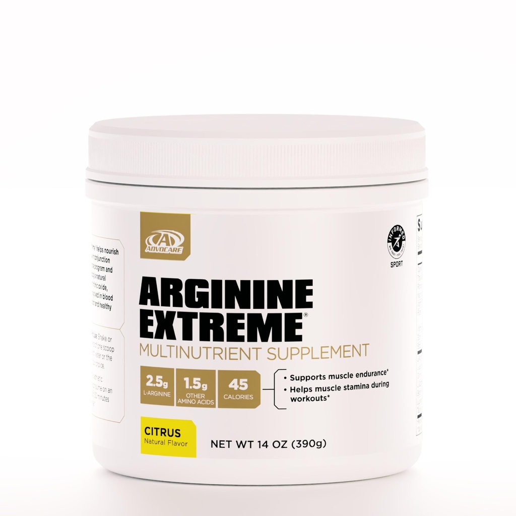 AdvoCare Arginina Extremo Suplemento de Multinutrientes - Suplemento de Aminoácidos Pré-Trabalho - Suporta resistência e resistência* - Inclui Vitamina B-12, L-Arginina e Mais - Citrus, 14 onças