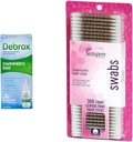 Debrox Swimmer's Ear Drops, 1 Fl Oz & Swisspers Premium Cotton Swabs, 300 Contagem para alívio de ouvido entupido de água