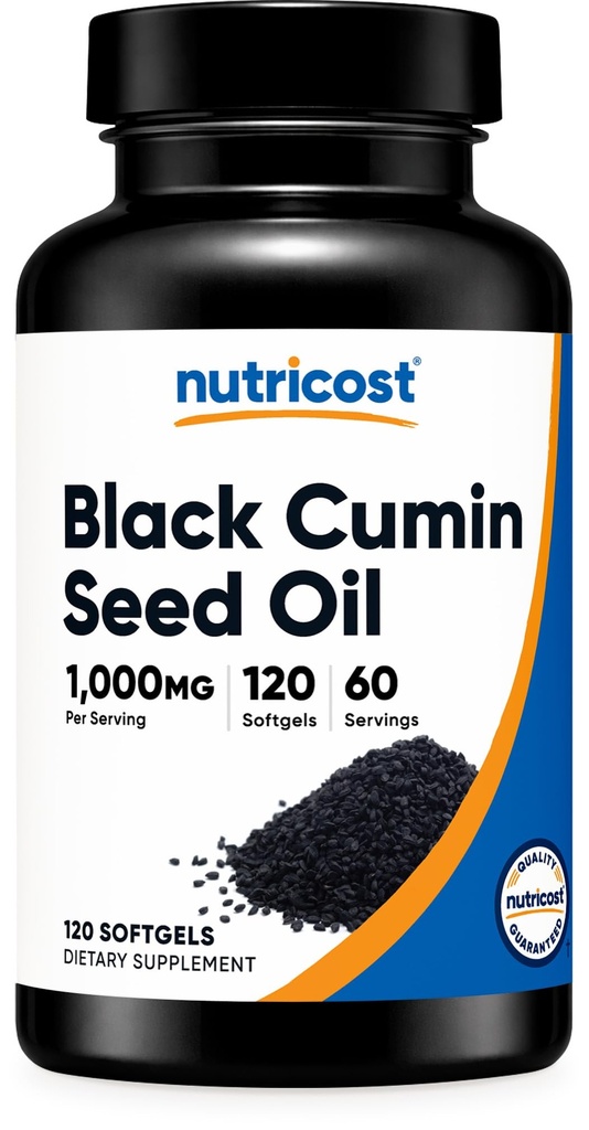 Óleo de semente preta de nutricost (Cumin) - Frio prensado, fonte de ômega 3 6 9-120 Softgels, 1000mg por serviço, 60 Servings - Não-GMO e sem glúten