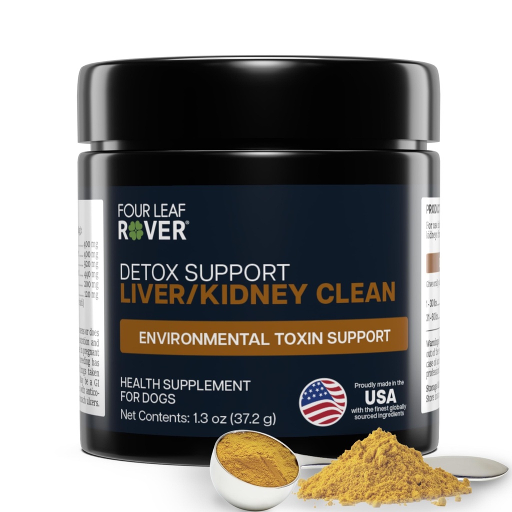 Suporte de fígado de quatro folhas Rover - com cardo de leite orgânico e cogumelos - com suporte renal - Detox & Cleanse - Formulado veterinário