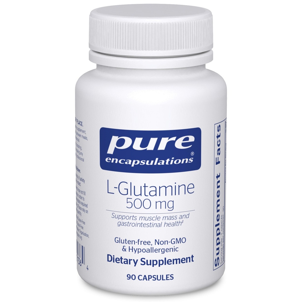Encapsulamentos puros L-Glutamina 500 mg - Suplemento para suporte imunológico e digestivo, Gut Health and Lining, Metabolismo e Apoio Músculo* - com L-Glutamina Forma Livre - 90 Cápsulas