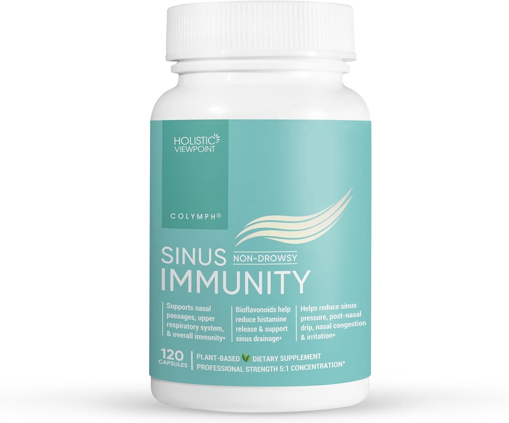 Imunidade de Sinus CoLymph®: Suplemento de ervas com Quercetin, Bromelain, Berberine, Nettle, Suporte Natural para Congestão de Sinus, Pressão e Irrigação, Sazonal Nasal & Imune Care, 120 Cápsulas Vegan