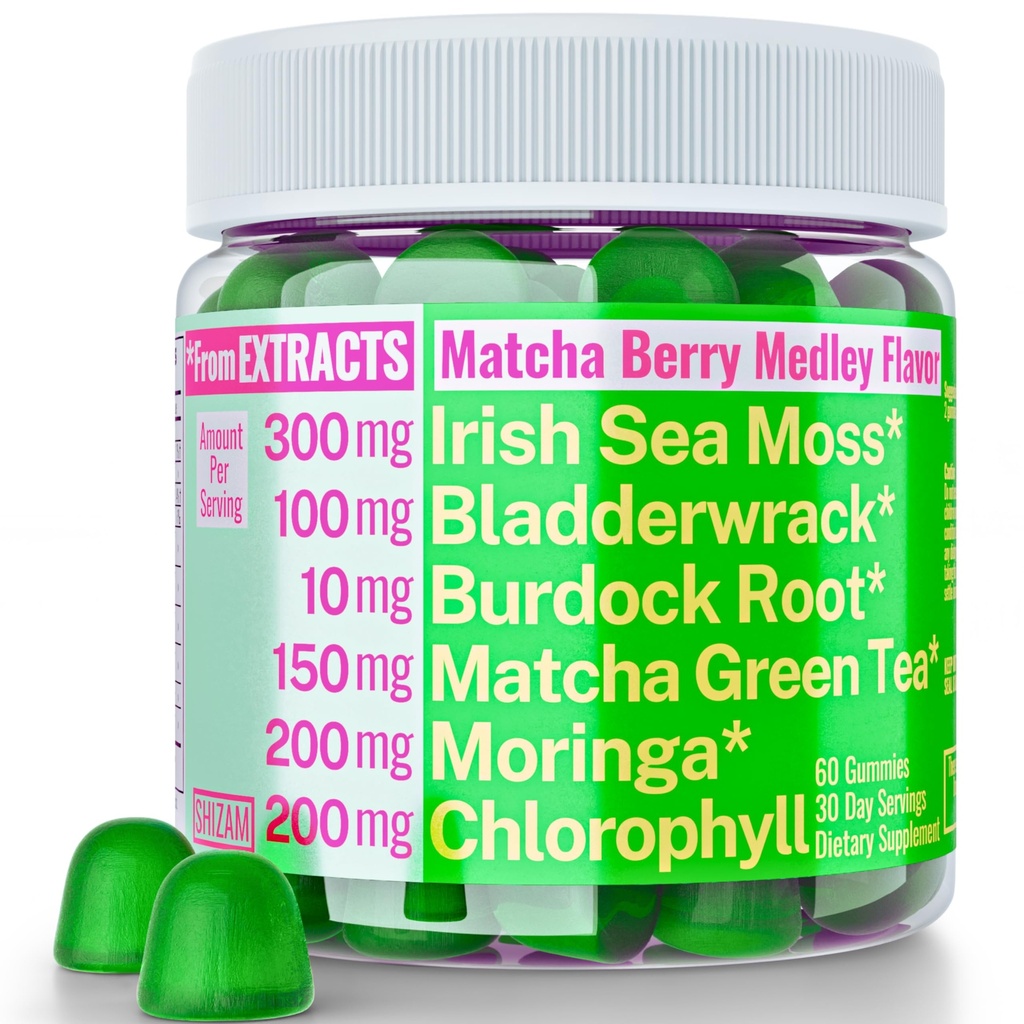 Moringa Irish Sea Moss Chlorophyll EGCg Green Tea Burdock Root Bladderwrack Super Greens Gummies, Cápsulas em pó Pills Liquid Drops Oil Tintura Suplemento Suplemento Suplementos Alt, Orgânico Verde Seamoss