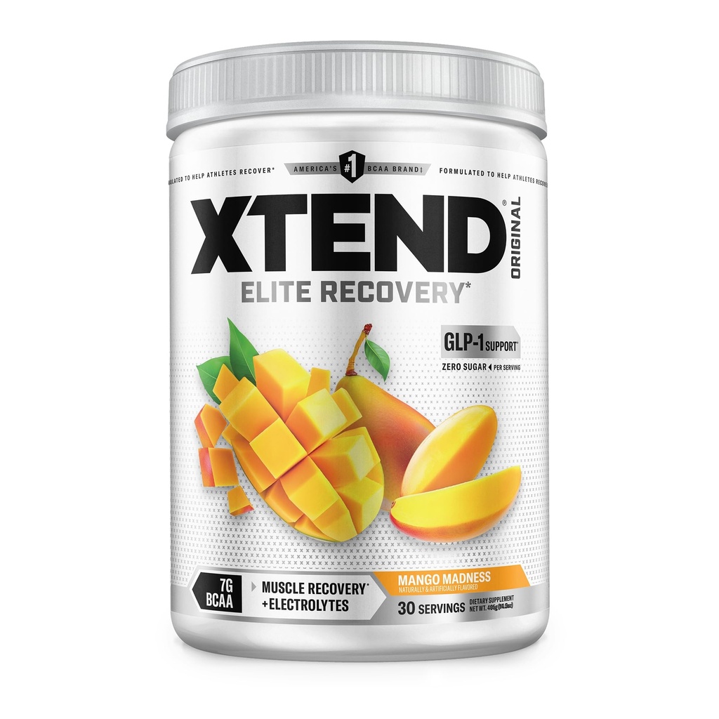 Xtend Original BCAA pó, 7g BCAAs e 2,5g L-Glutamina para a recuperação muscular Hidratação e músculo magro, açúcar livre intra e pós de treino Beber com eletrólitos, Mango Madness, 30 Servings