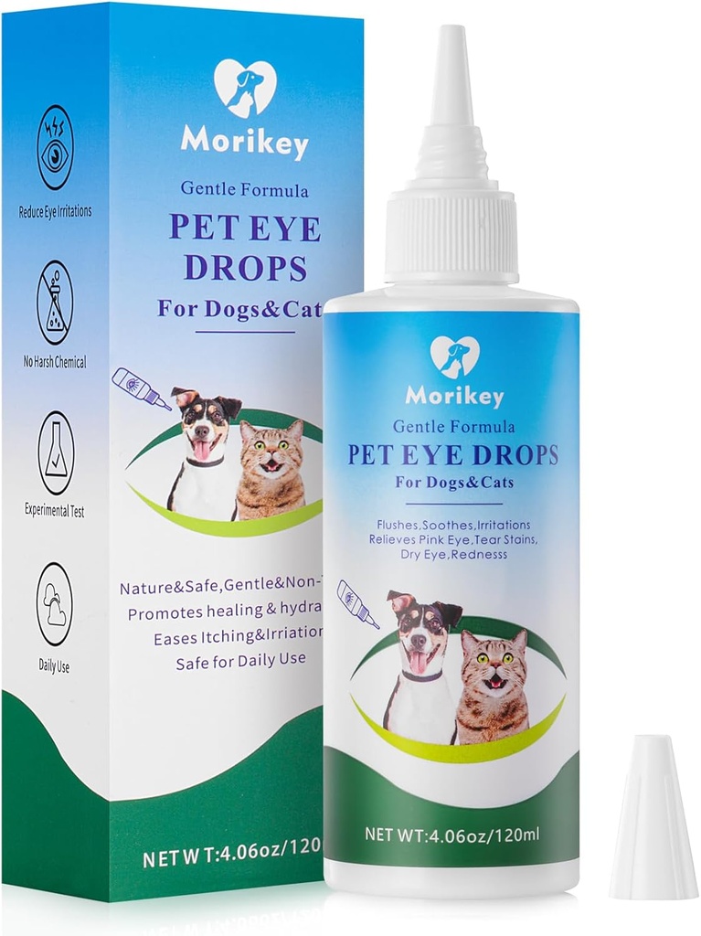 Colírio para animais de estimação, Gota de olho para cão gentil e seguro para infecção,Alívio de comichão e irritação dos olhos,Remover manchas de lágrimas,Seguro para todos os animais, 4.06oz,120ml