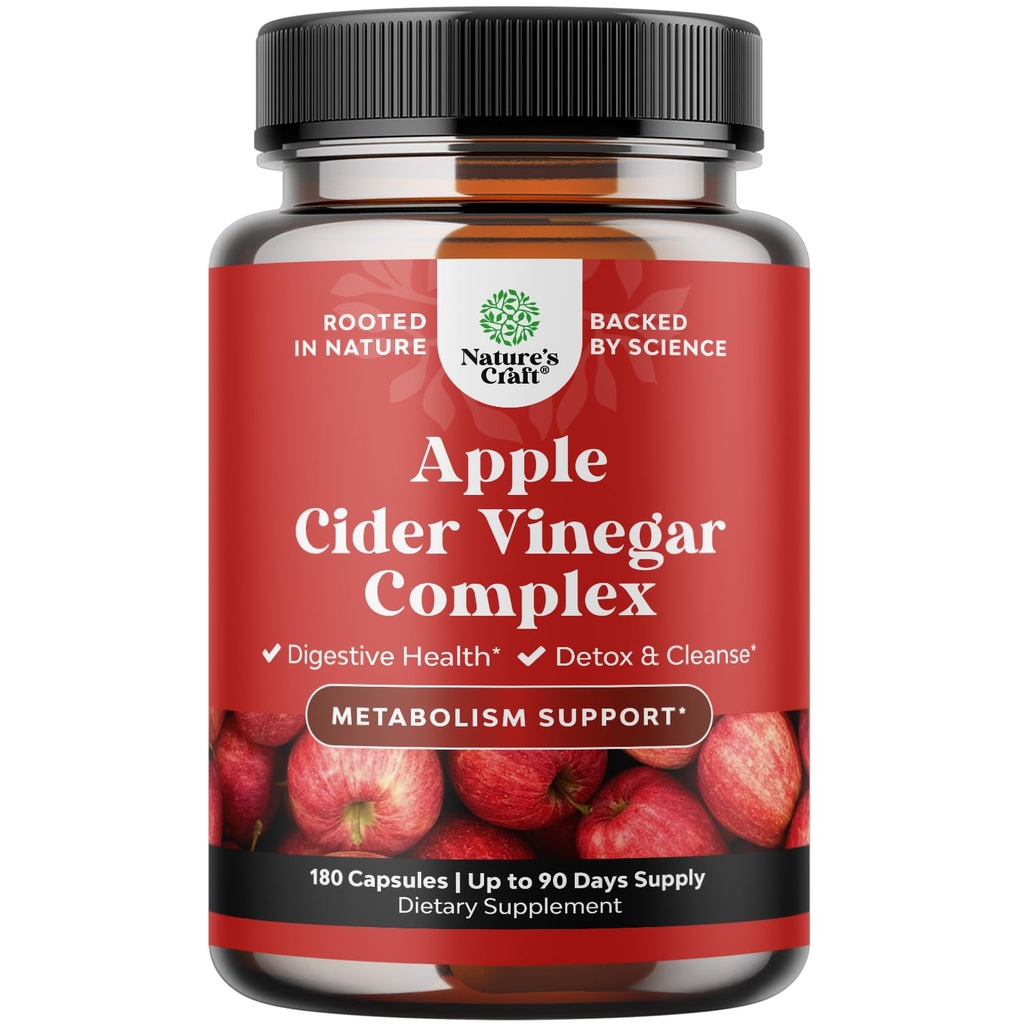 Limpeza Apple Cider Vinagre Cápsulas - ACV Deep Cleanse e Detox Pills para Gut e Saúde Digestiva com Slimming Cayenne - Força extra ACV para Hunger Gut Cleanse e Full Body Detox 180 Contagem
