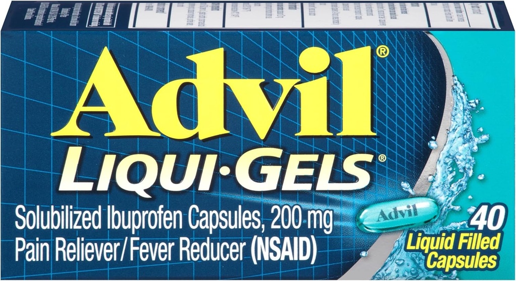 Advil Liqui-Gels alívio da dor e redutor da febre, remédio da dor para adultos com Ibuprofeno 200mg para dor de cabeça, dor nas costas, dor menstrual e alívio da dor articular - 40 cápsulas cheias líquidas