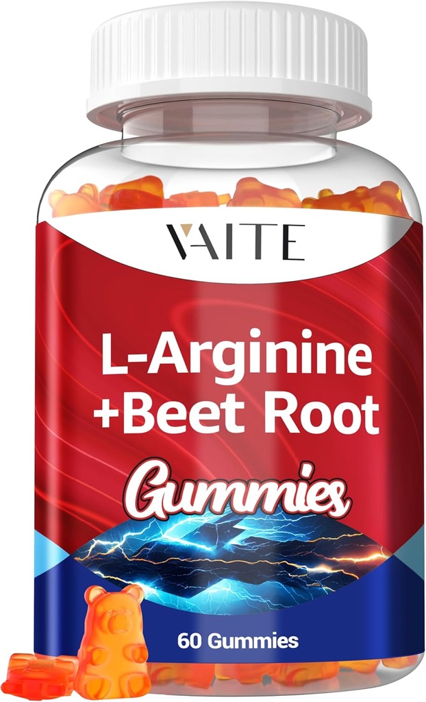 L Suplemento de Arginina Beterraba Gummies raiz - Dupla Força, Energia Boost, Suporte à circulação e resistência, Suplementos de beterraba mastigáveis orgânicos para homens e mulheres, Gummy Vegan, Não-GMO, Açúcar-livre