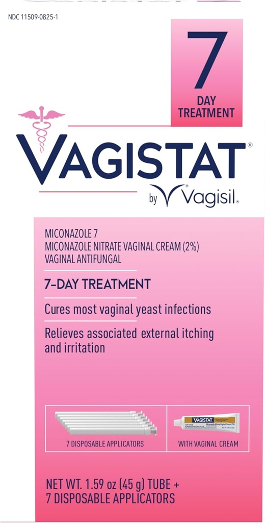 Vagisil Vagistat 7 dias de tratamento de infecção de levedura para as mulheres, ajuda a aliviar o prurido externo e irritação, contém 2% de creme de nitrato de miconazol externo e 7 aplicadores descartáveis (Pacote de 1)