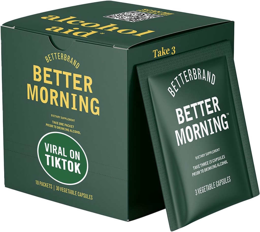 Betterbrand BetterMonning All-Natural Ingredients Including DHM * Previne dores de cabeça e náusea e suporta ajuda ao fígado * Livre de glúten, vegetariano (10x Pacotes de serviço único)
