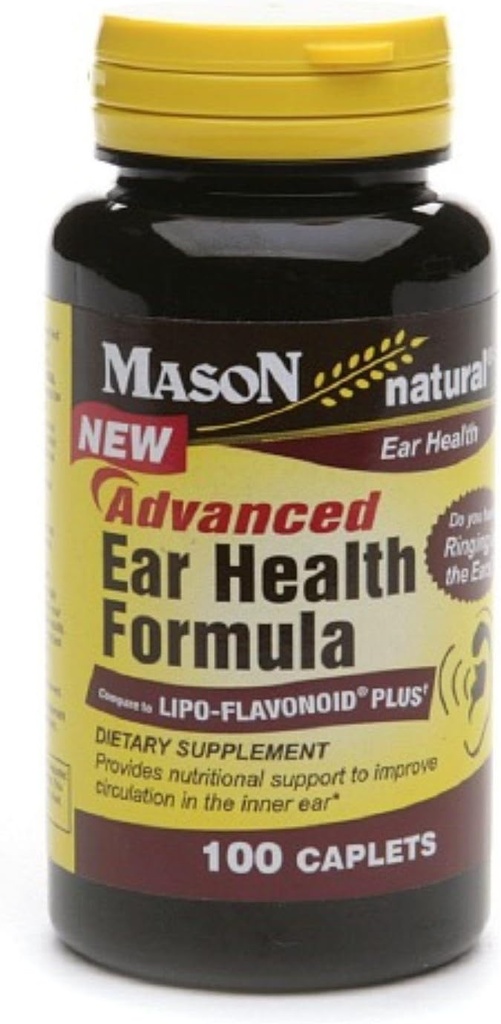 Mason Natural Advance Ear Health Fórmula Bioflavonoids Plus 100 Caplets por embalagem de 3 Total 300 Caplets