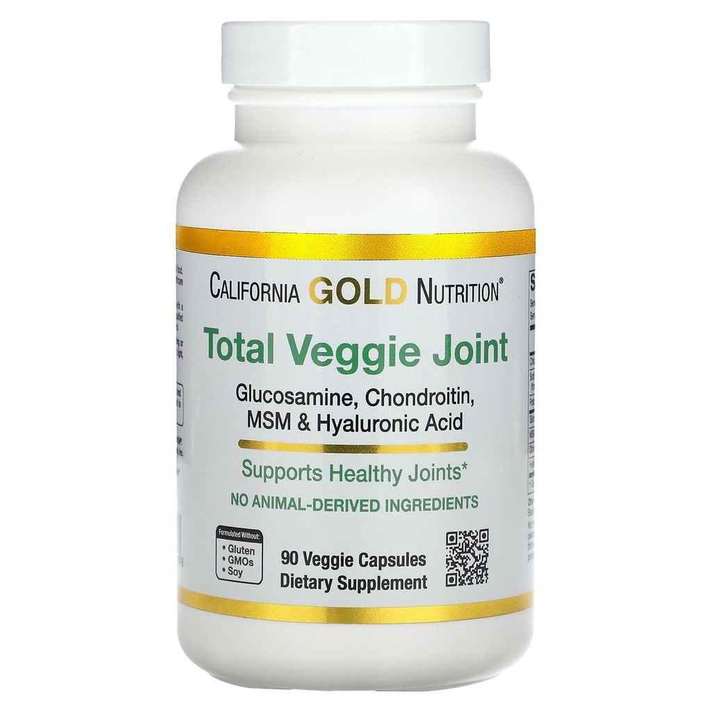 California Gold Nutrition Glucosamina vegetariana, Condroitina, Ácido Hialurônico, MSM, Total Veggie Joint & Bone Support Fórmula, Não OGM, Sem soja, Gluten Free, 90 Cápsulas Veggie