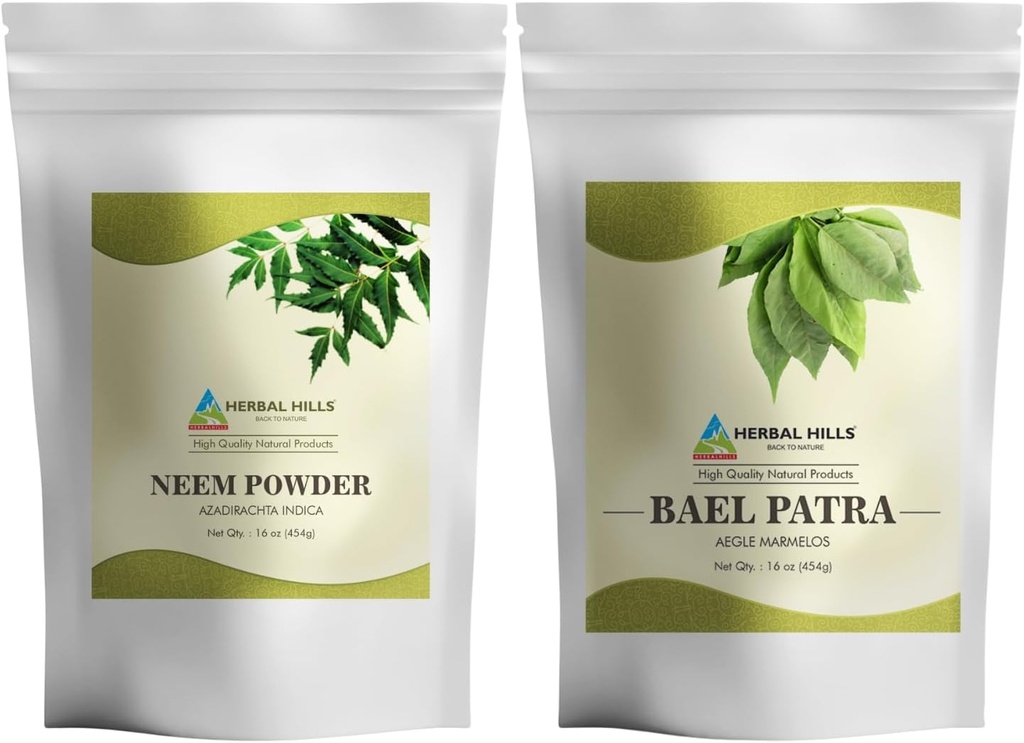 HERBAL HILLS Neem Leaf Powder e Bilva Bael Leaf Powder Pack de 2 Combo