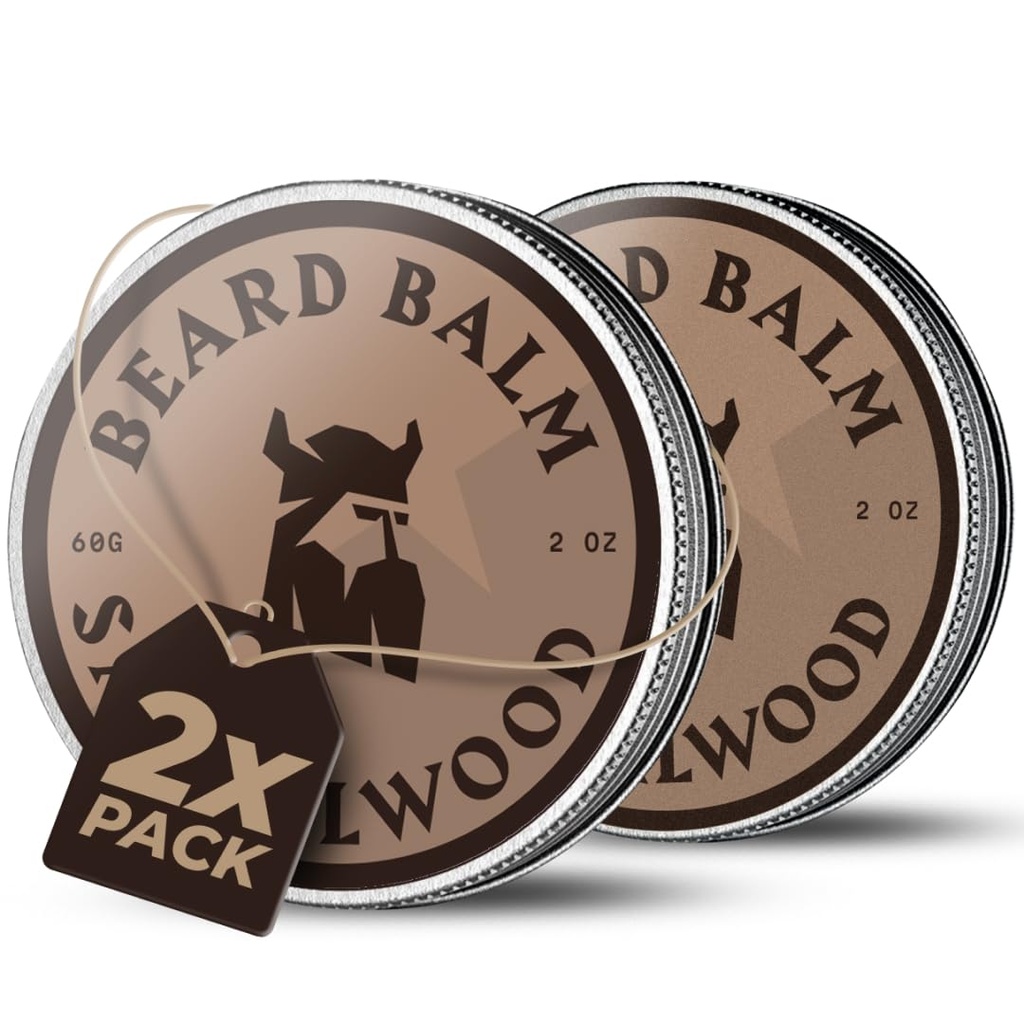 Balsa de barba viking para homens - Deixe em Condicionador de barba - Balsa de estilingue feito com manteiga de barba naturalmente derivada, Óleos de Argan & Jojoba (4 Ounce (Pacote de 2), Sandalwood)