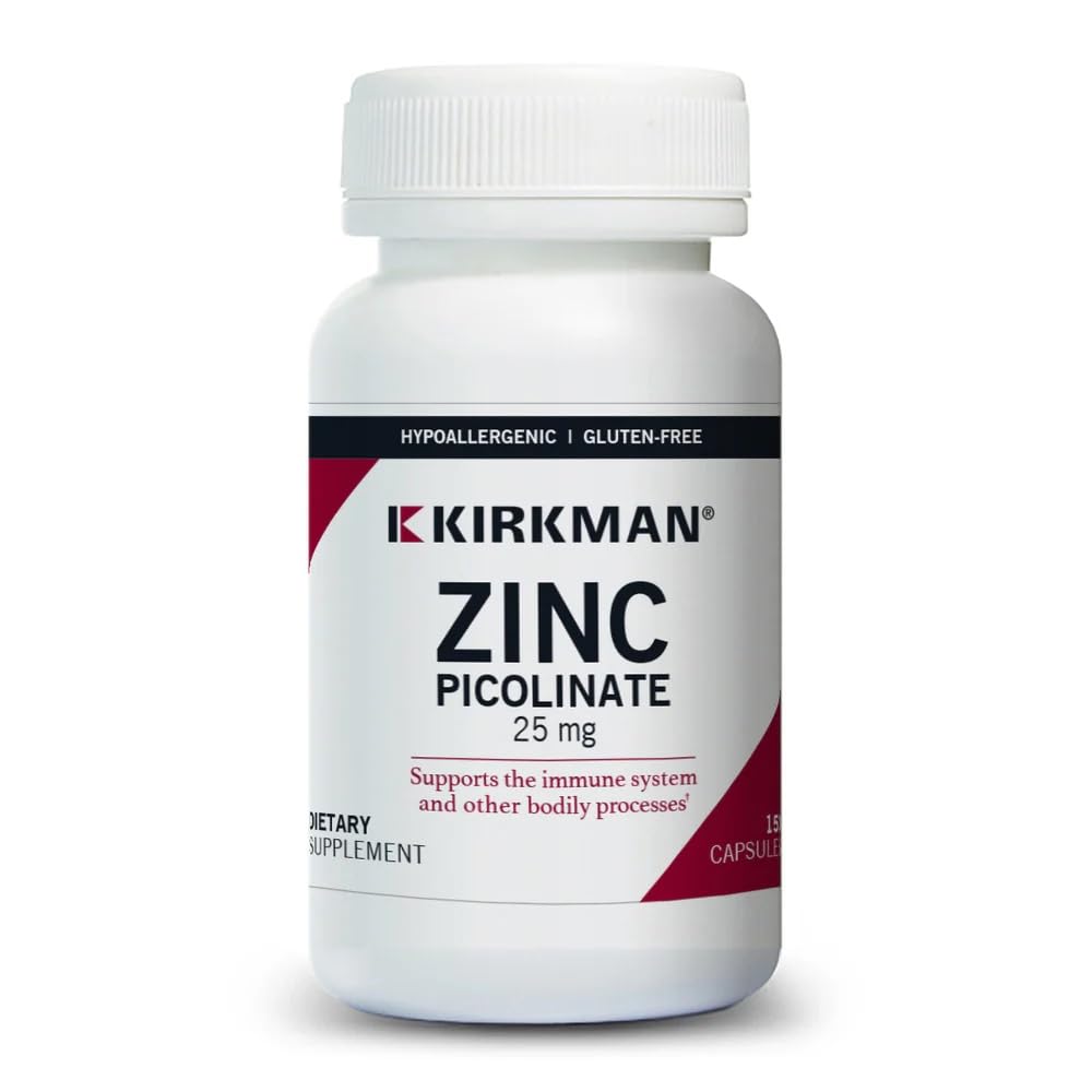 Kirkman – Picolinato de zinco 25 mg - Hipoalergênico – 150 Cápsulas Vegetarianas – Glúten Livre – Caseína Livre – Minerais