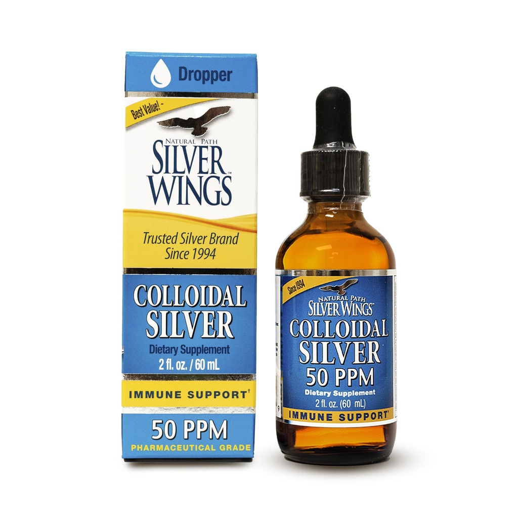 Caminho natural Asas de prata Coloidal Prata 50ppm (250mcg) Suplemento de suporte imunológico 2 fl. oz. Dropper