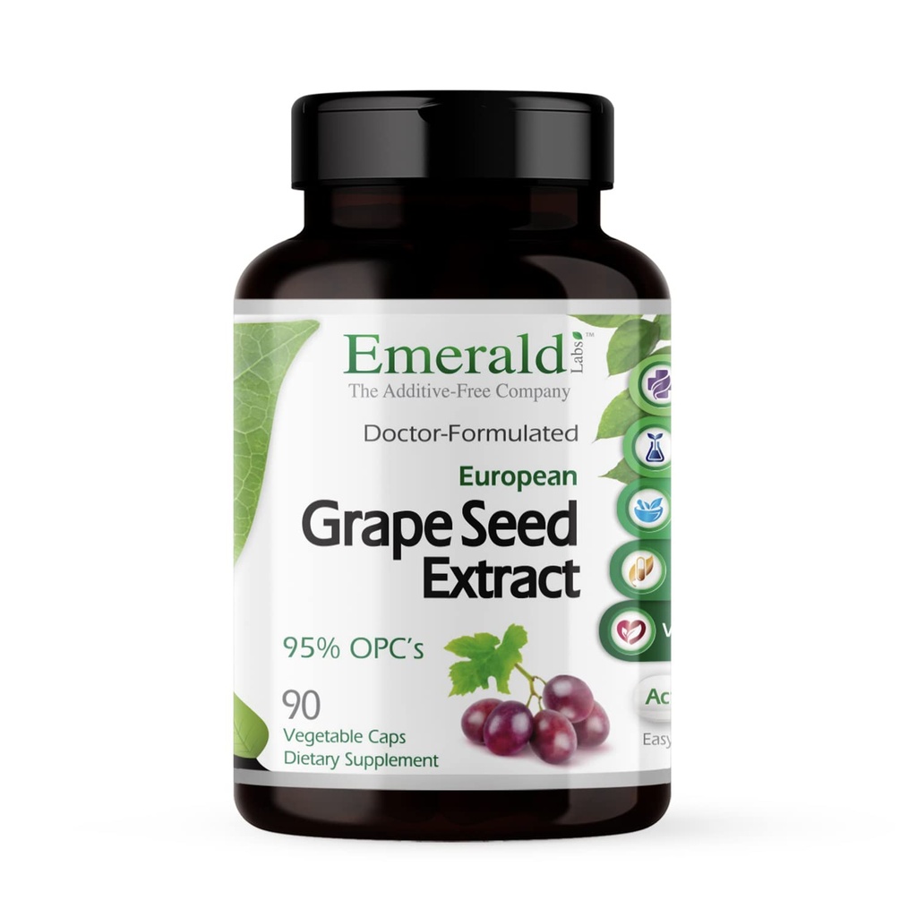 EMERALD LABS Extrato Europeu de Sementes de Uva - Suplemento de suporte antioxidante e imunológico - Suporta fluxo de sangue saudável - 90 cápsulas vegetais (fornecimento de 90 dias)
