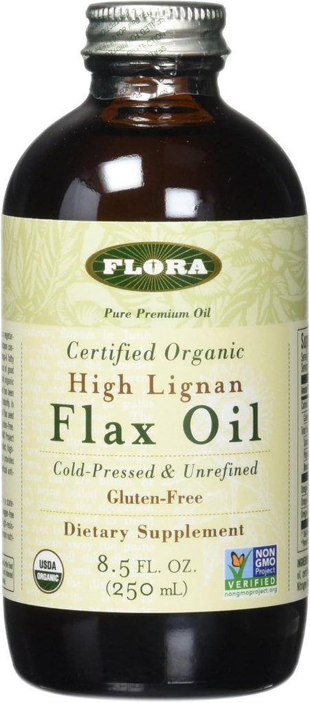 Flora Linho Orgânico Alto Óleo de Lignan 17 onças - Frio prensado e não refinado - Não OGM e sem glúten