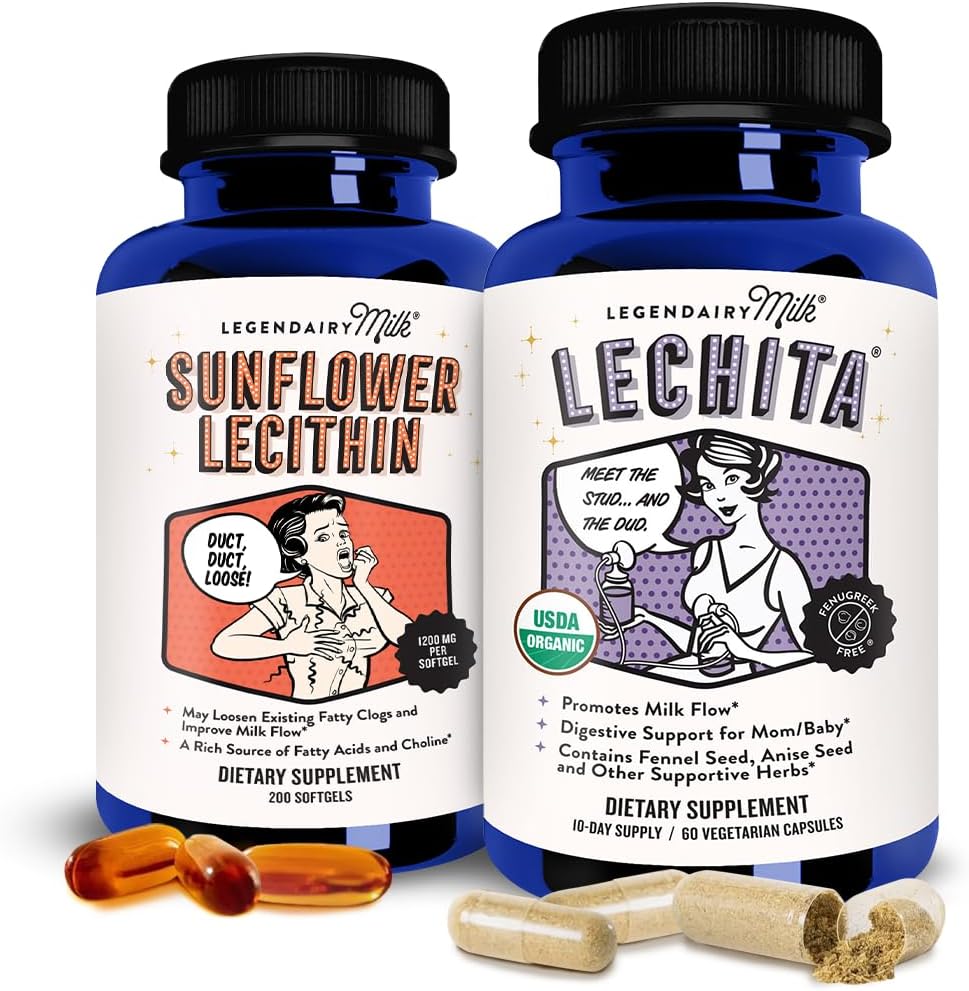 Leite legendário Lecitina + Lechita - Suplementos de aleitamento para o aumento do suprimento de leite e entupido Dutos de leite - Suplemento de lactação para fluxo de leite e aumentar a produção de leite