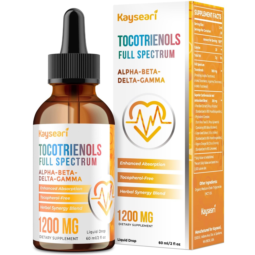Espectro completo de Tocotrienols Suplemento 1200mg-Tocotrienol Vitamina E Líquido, Tocoferol-Livre - Superior Antioxidante Mistura - Absorção Mais Alta - 2 fl oz,30 Servos