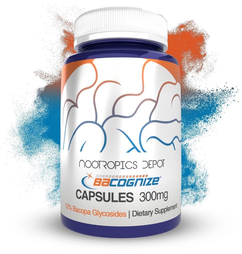 Nootropics Depot BaCognize Bacopa Monnieri 300mg Cápsulas (120 Count) Ayurvedic Herb Non-GMO, Gluten Free, and Vegetarian Friendly
