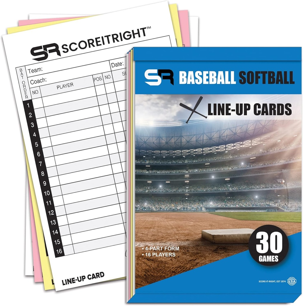 Cartas de alinhamento de beisebol / Softball – 16 Player Book Format Cartas de alinhamento para 30 jogos – Flipbook Carbon Copy 4 formulário parte - economia de tempo e acessórios práticos de treinamento de beisebol