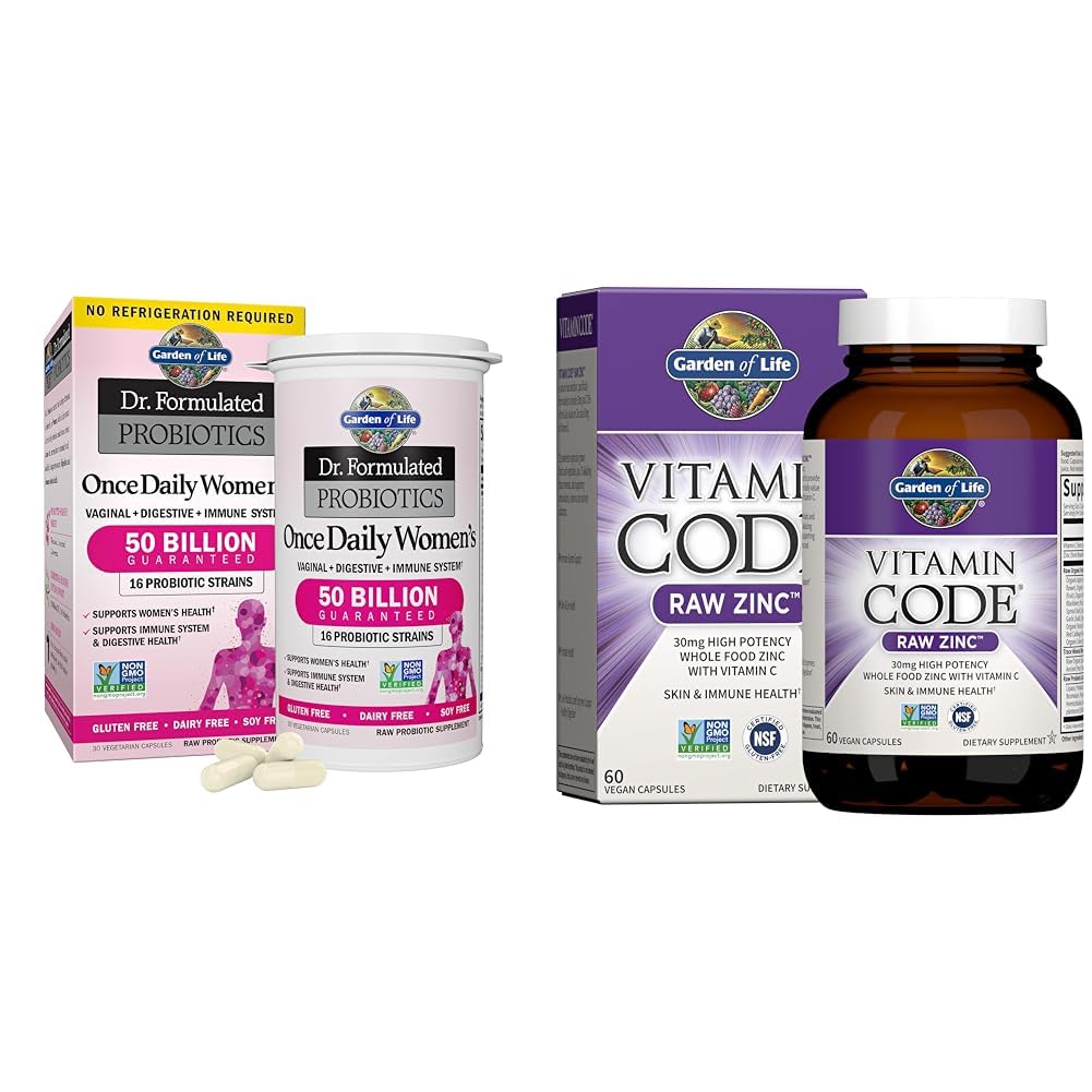 Jardim da vida & Zinco Suplementos 30mg de alta potência de zinco cru e vitamina C Suplemento multimineral, Código Vitamina / Trace Minerals & Probióticos para a saúde da pele e suporte imunológico, 60 Cápsulas Vegan
