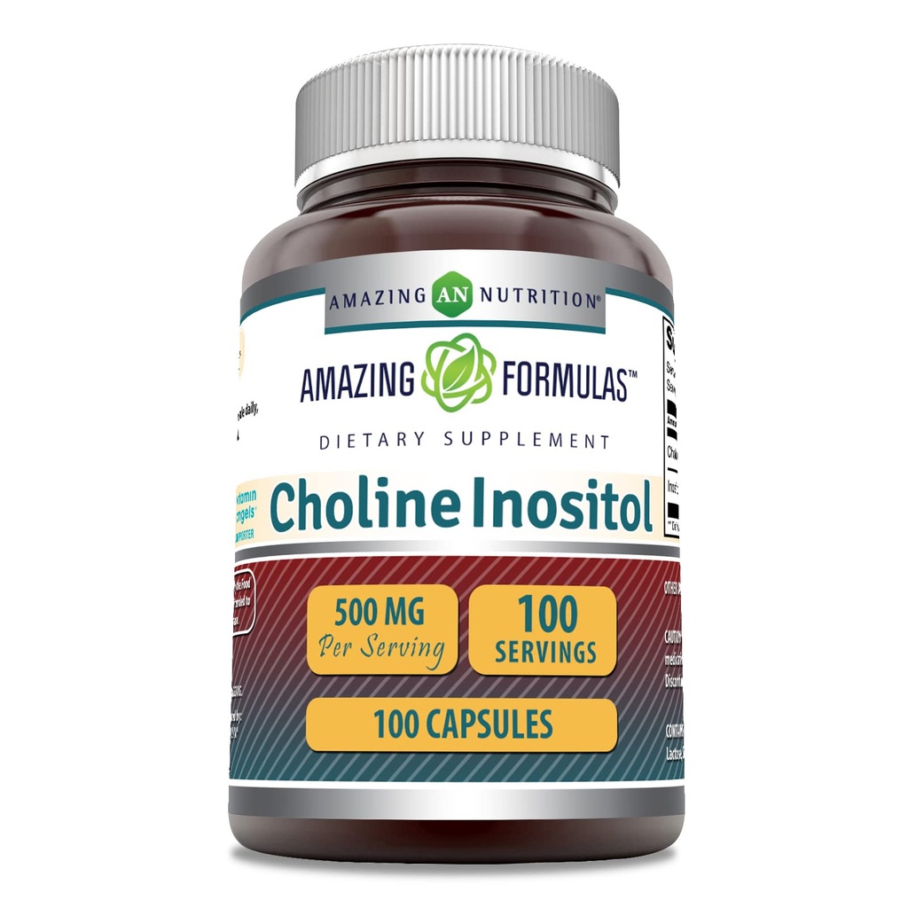 Fórmulas surpreendentes Choline & Inositol 500 Mg Suplemento Cápsulas Não-GMO □ Gluten-Free □ Made in USA (1 Pack □ 100 Count)