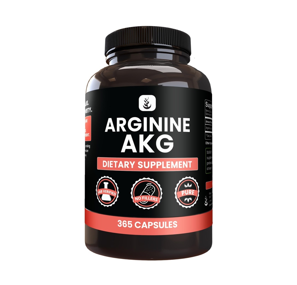 INGREDIENTES ORIGINAIS PUROS Arginina AAKG (365 cápsulas) Sem enchimento de magnésio ou arroz, sempre puro, verificado no laboratório