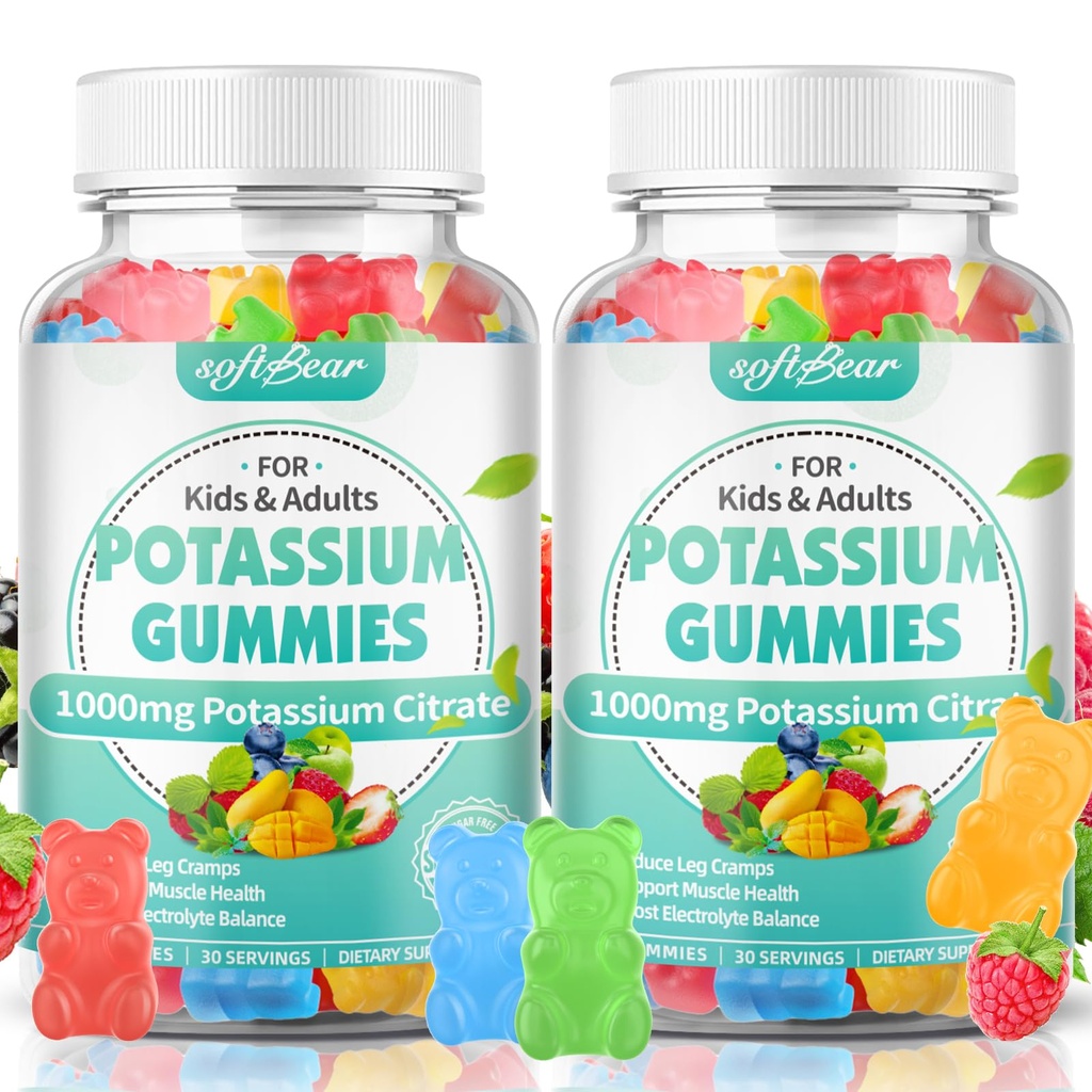 Pastilhas de Citrato de Potássio, Citrato de Potássio de Alta Potência 1000mg Suporta Cãimbras Pernas & Muscle Health Pastilhas de Potássio para Adultos & Crianças