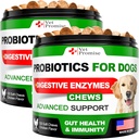 (2 Pack) Probióticos para cães - Probióticos do cão e Enzimas Digestivas para Gut Saúde, Pele Comichão, Alergias, Imunidade, Balanço Leveso - Prebióticos - Reduzir Diarréia, Gás - 240 Mastigações Probiótico para cães