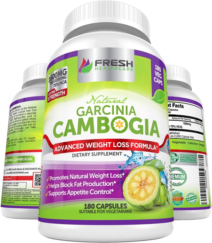 SAÚDE FRESCA 100% puro Garcinia Cambogia Extract - Tudo Natural Appetite Supressor & Peso Suporte de Gestão - 180 Cápsulas