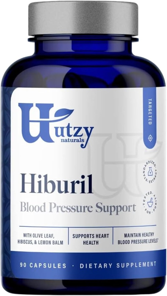 Utzy Naturals Hiburil . Fórmula de suporte à pressão arterial .. com extrato de folha de azeitona, extrato de hibisco e extrato de bálsamo de limão .. 90 Cápsulas