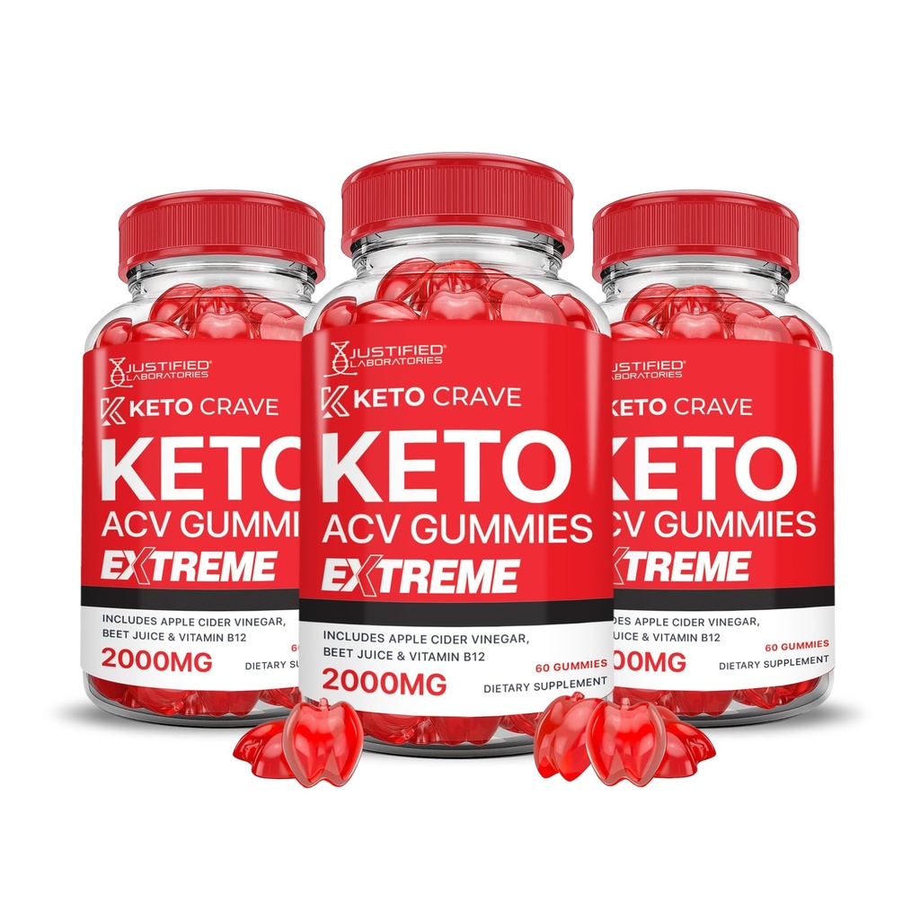 Laboratórios justificados (3 pacote Keto Crave Keto ACV Gummies Extreme 2000MG Keto Crave Keto Gummies Advanced Fórmula Apple Cider Vinagre com Pomegranate Beet Juice Powder B12 Vegan Non GMO 180 Gummys