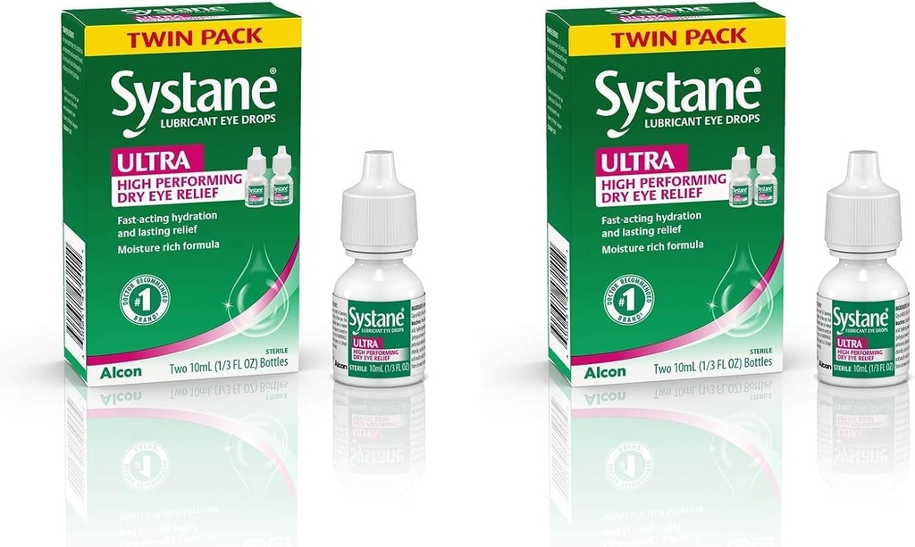 Systane Ultra Lubricante Colírio, Lágrimas Artificiais para Olho Seco, Pacote Twin, 10 ml Cada (Pacote de 2)