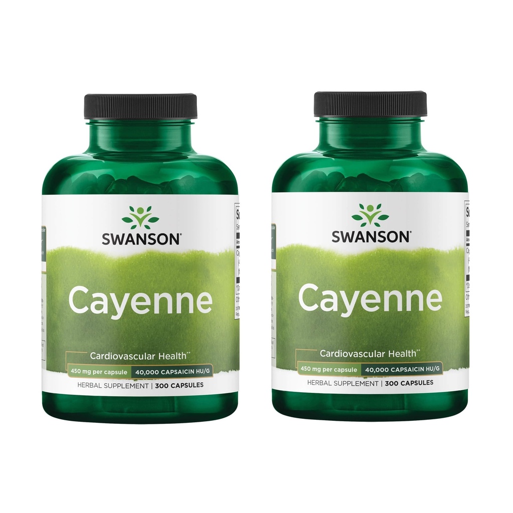 Swanson Cayenne - Suplemento de ervas que promove o apoio à digestão, circulação e metabolismo - Fórmula natural pode apoiar a saúde do coração - (300 cápsulas, 450mg cada) (2 pacote)