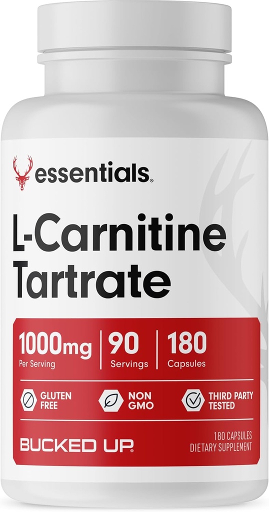 Alvejado L-Carnitina Tartrato 1000mg, Essentials (90 Servings, 180 Cápsulas)