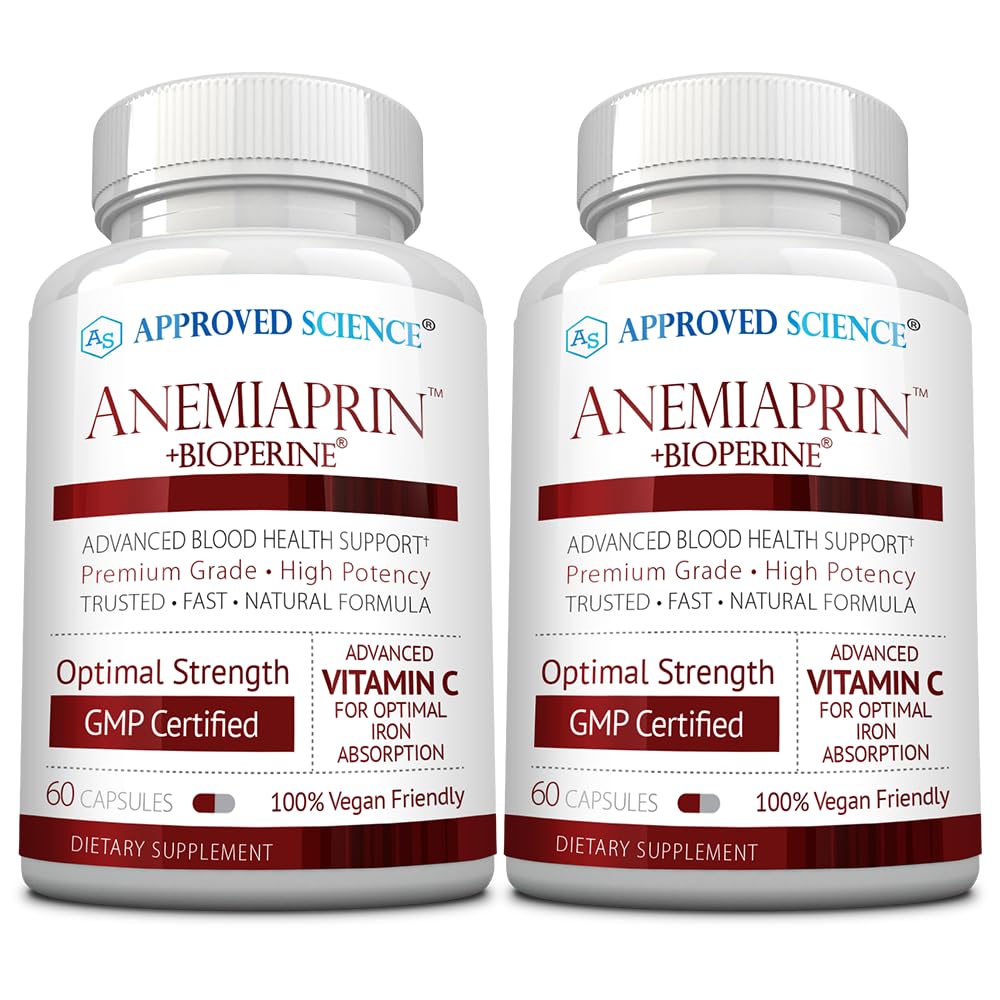 Ciência aprovada Anemiaprin - Ferro Absorvível, Vitamina C - Gentil no estômago - 120 Cápsulas - 2 Mês de Abastecimento - Não-GMO, Vegan