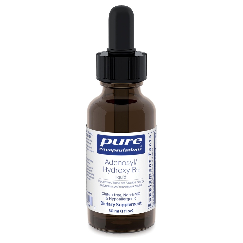 Encapsulamentos puros Adenosyl/Hydroxy B12 Líquido 30 mL - Suporta Metabolismo de Energia e Saúde Neurológica* - para suporte cerebral* - Glúten Livre - Vegan - 1 Fl Oz