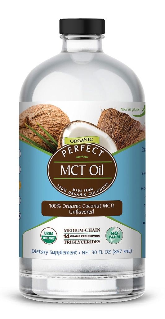 Suplementos perfeitos – Óleo MCT perfeito – 30 onças – Óleo orgânico de coco MCTs sem sabor – aumenta a energia sustentável para o corpo e cérebro