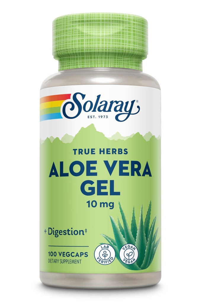 SOLARAY Aloe Vera Gel Capsules 10 mg - Aloe Vera Supplement for Men & Women, with Ginger, Peppermint and Parsley, Herbal Wellness Support, Vegan, Non GMO - 100 Ct Veg Caps