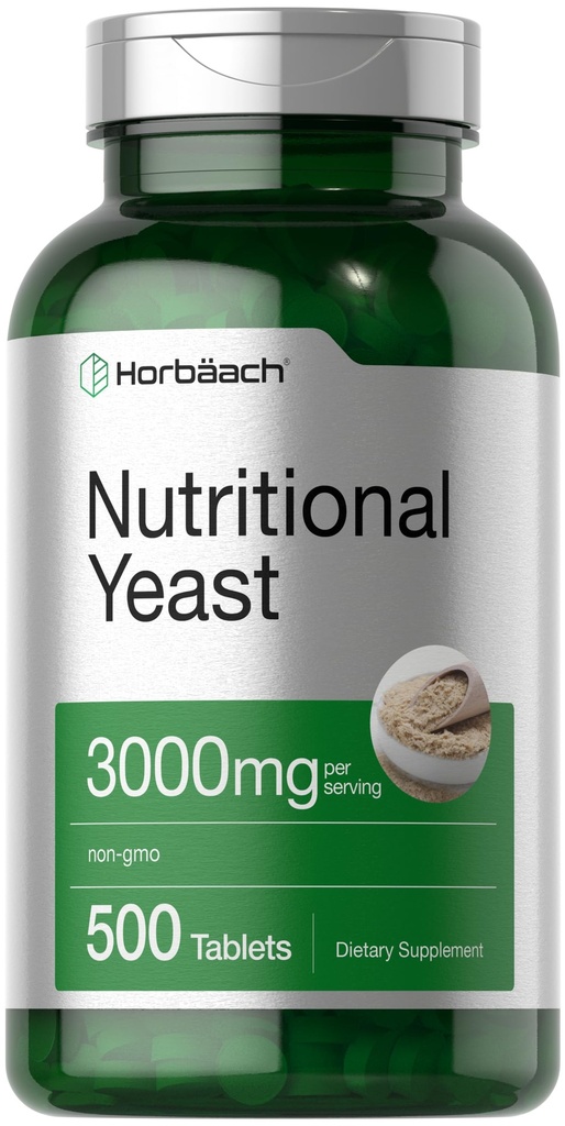Horbaach Nutritional Yeast Tablets 3000mg Contagem 500, com B12, B1, B2 e Niacin , sem OGM e sem glúten Suplemento