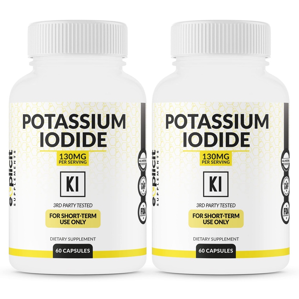 (2 Pack) Cápsulas de Iodeto de Potássio 130mg Dose - 60 Servings - Suporte e Defesa da Tiróide - KI Potássio Iodeto Suporte Vitaminas